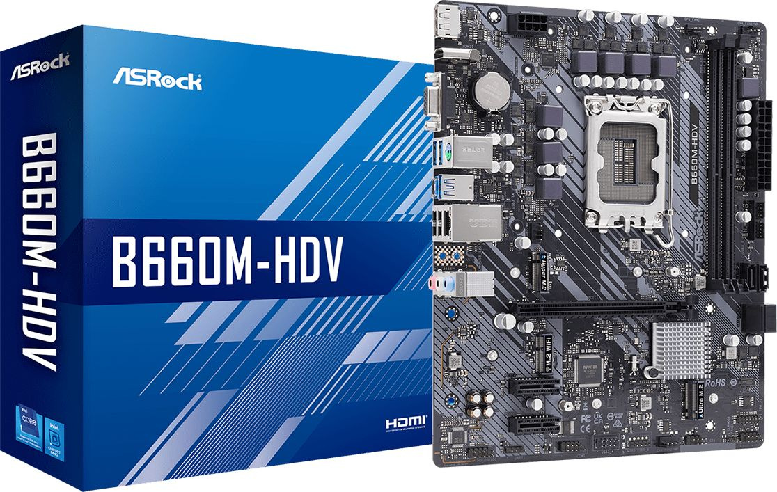   Asrock B660M-HDV Soc-1700 Intel B660 2xDDR4 mATX AC`97 8ch(7.1) GbLAN RAID+VGA+HDMI+DP