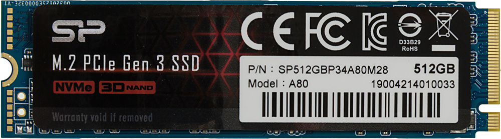 SSD  Silicon Power M-Series SP512GBP34A80M28 512, M.2 2280, PCIe 3.0 x4,  NVMe