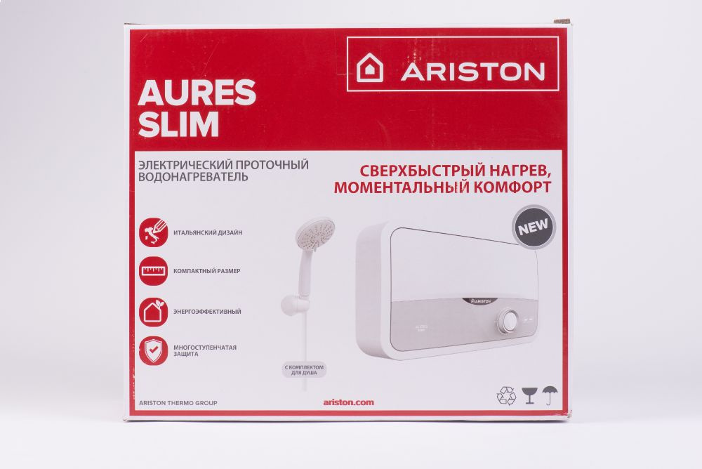 Водонагреватель Ariston Aures S 3.5 SH PL проточный 3.5кВт душ серебристый