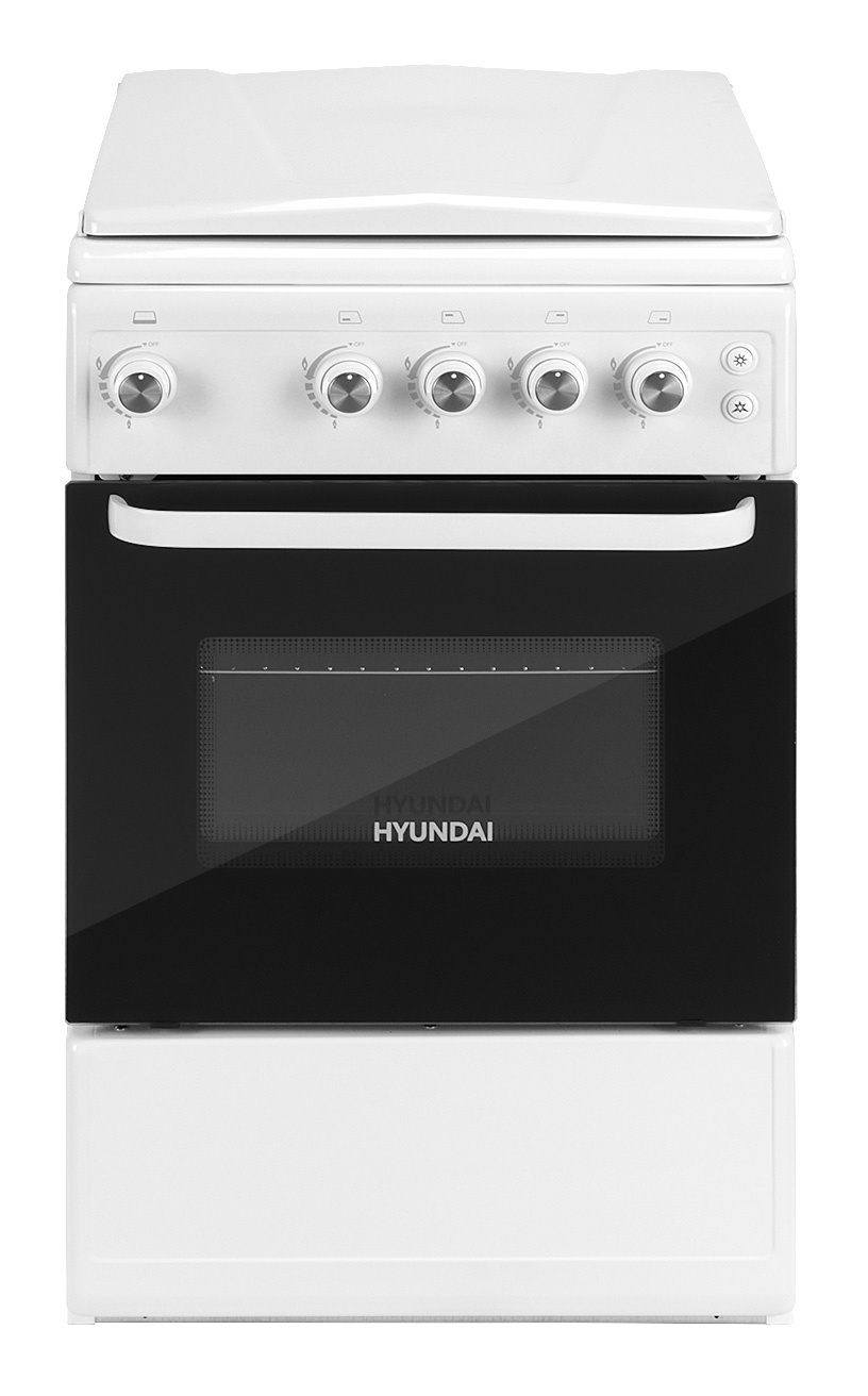 Газовая плита Hyundai RGG213, газовая духовка, металлическая крышка, сталь, белый
