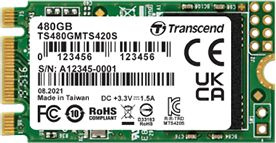 SSD  Transcend TS480GMTS420S 480, M,2(22x42mm), SATA3, 3D TLC, R/W 530/480MB/s, IOPs 50 000/75 000, TBW 160, DWPD 0,3