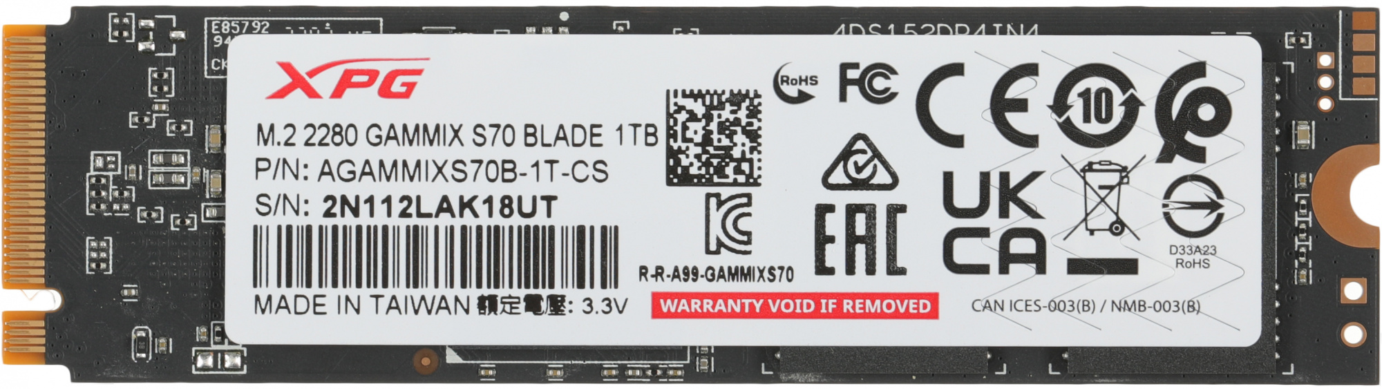 ADATA SSD GAMMIX S70 BLADE, 1024GB, M,2(22x80mm), NVMe, PCIe 4,0 x4, 3D TLC, R/W 7400/6800MB/s, IOPs 750 000/750 000, TBW 740, DWPD 0,4, with Heat Spreader