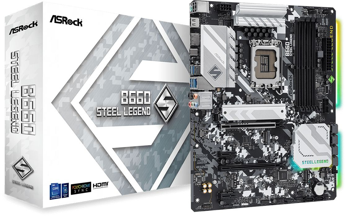 Материнская плата Asrock B660 STEEL LEGEND Soc-1700 Intel B660 4xDDR4 ATX AC`97 8ch(7.1) 2.5Gg RAID+HDMI+DP