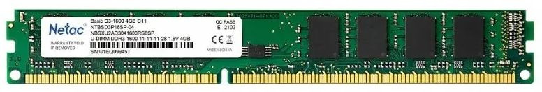   NETAC Basic NTBSD3P16SP-04 DDR3 -  1x 4 1600, DIMM,  Ret [NTBSD3P16SP-04]