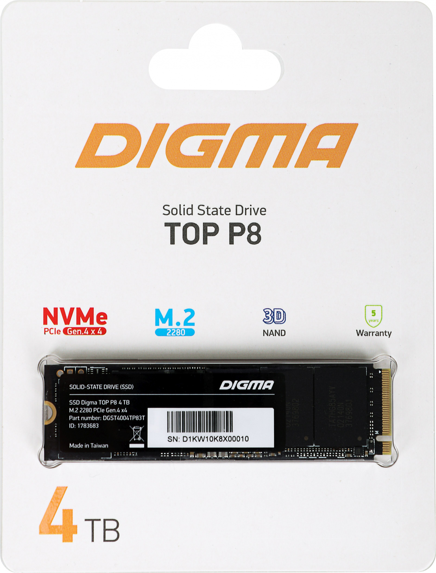 SSD  Digma Top P8 DGST4004TP83T 4, M.2 2280, PCIe 4.0 x4,  NVMe,  M.2,  rtl