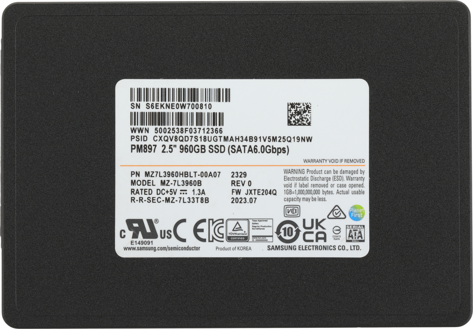 Samsung SSD 960Gb PM897 2.5'', SATA3 MZ7L3960HBLT-00A07 [MZ7L3960HBLT-00A07]