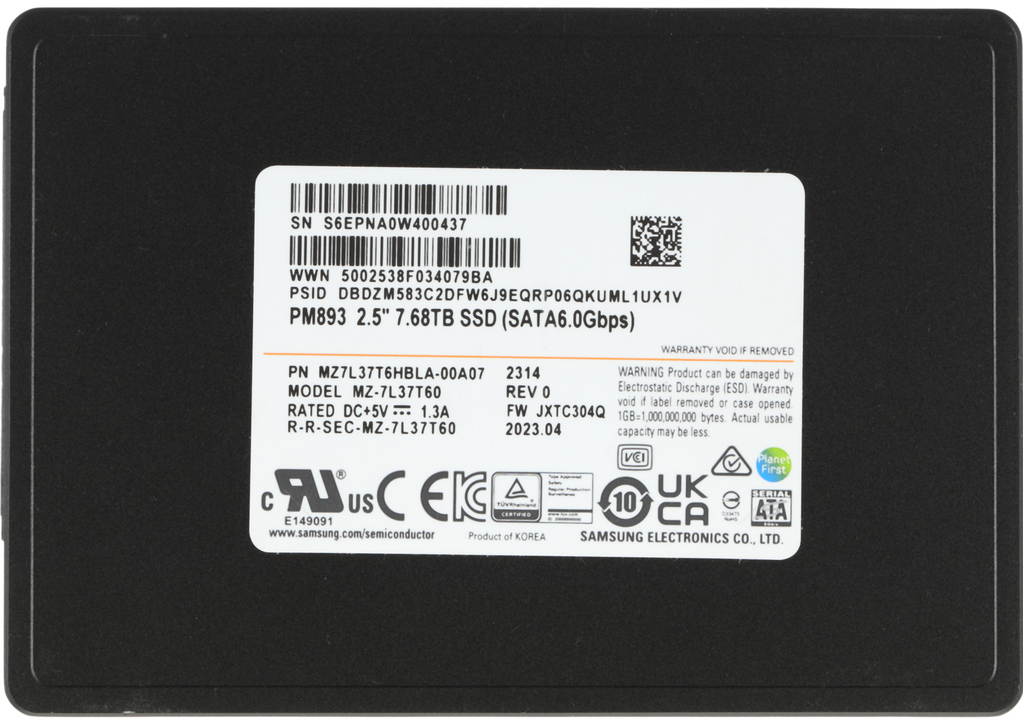 SSD  Samsung PM893 MZ7L37T6HBLA-00A07 7.5, 2.5, SATA III,  SATA,  oem