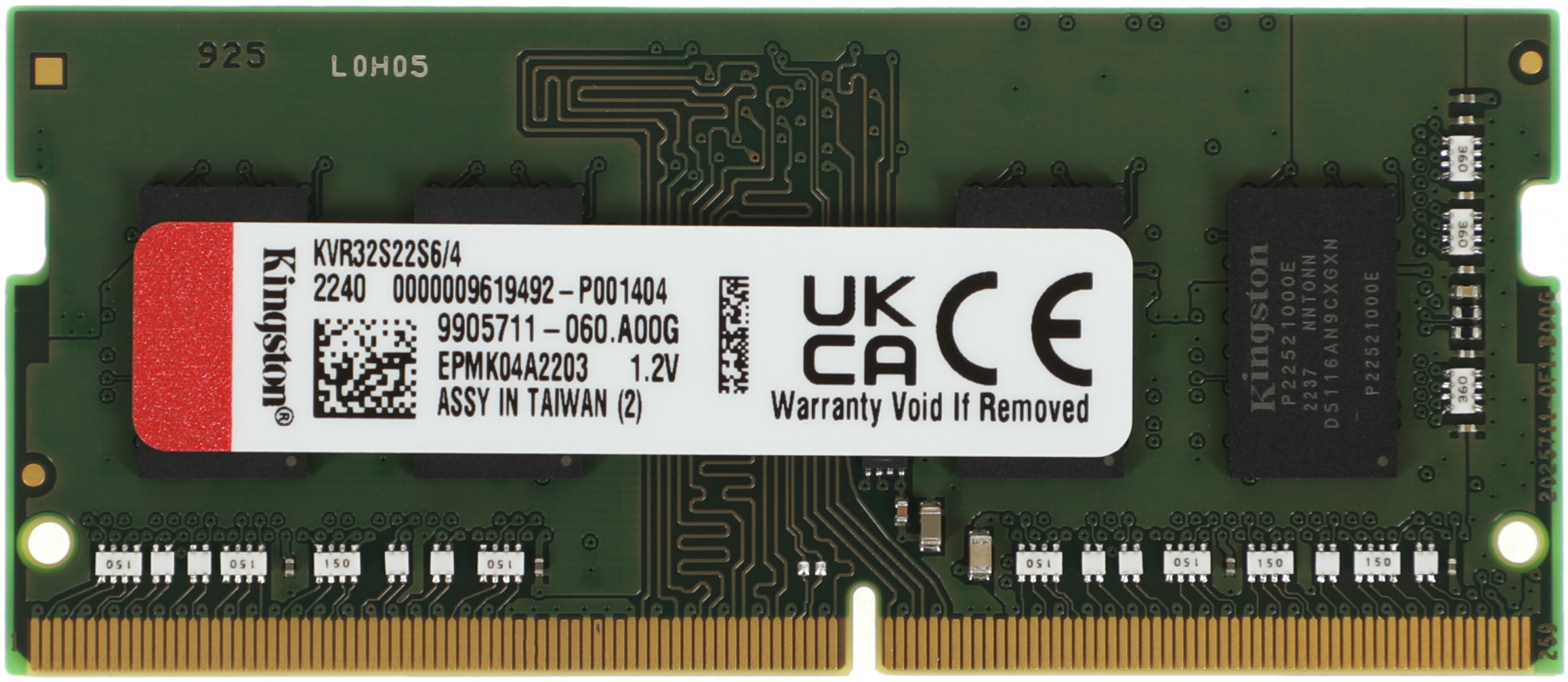  Kingston SODIMM 4GB 3200MHz DDR4 Non-ECC CL22  SR x16 (KVR32S22S6/4)