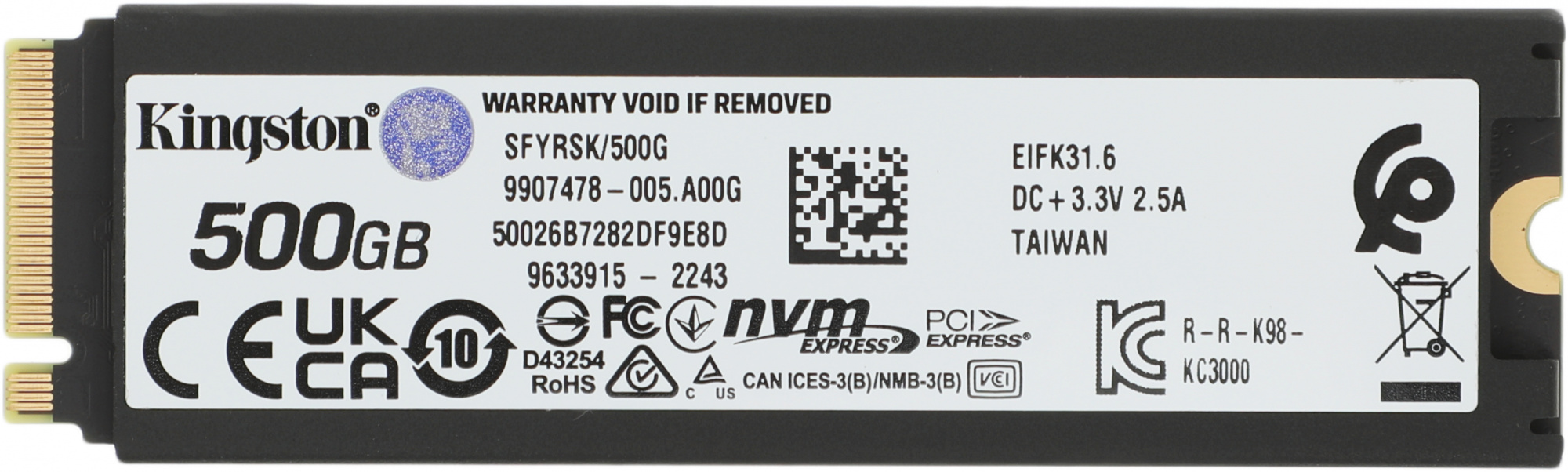 SSD  Kingston Fury Renegade SFYRSK/500G 500, M.2 2280, PCIe 4.0 x4,  NVMe,  M.2
