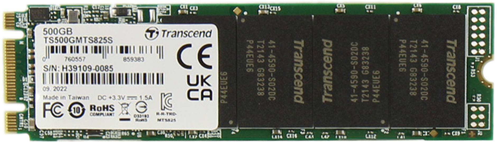 Transcend SSD 825S, 500GB, M,2(22x80mm), SATA3, 3D TLC, R/W 530/480MB/s, IOPs 55 000/75 000, TBW 180, DWPD 0,3