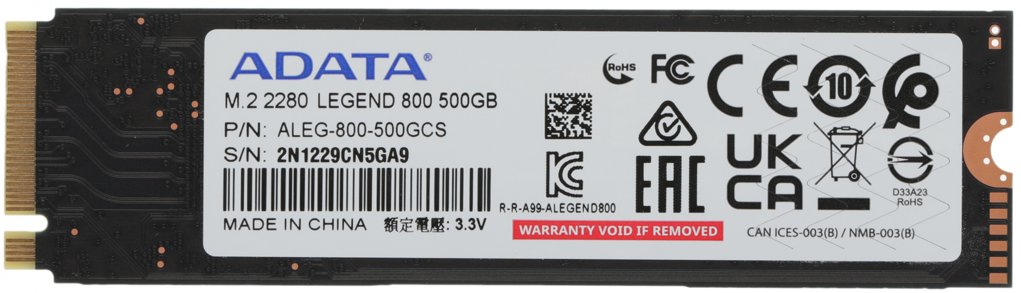 SSD  A-Data Legend 800 ALEG-800-500GCS 500, M.2 2280, PCIe 4.0 x4,  NVMe,  M.2