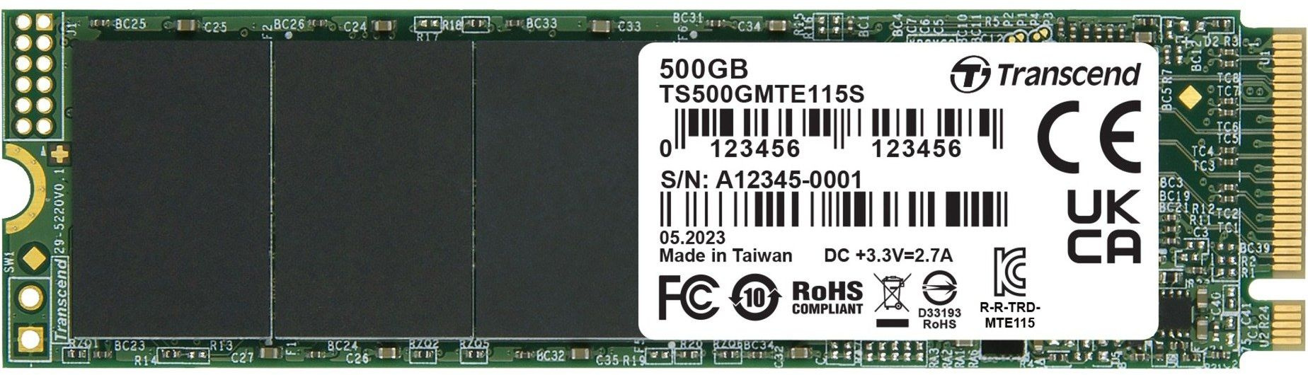 SSD  Transcend 115S TS500GMTE115S 500, M.2 2280, PCIe 3.0 x4,  NVMe,  M.2