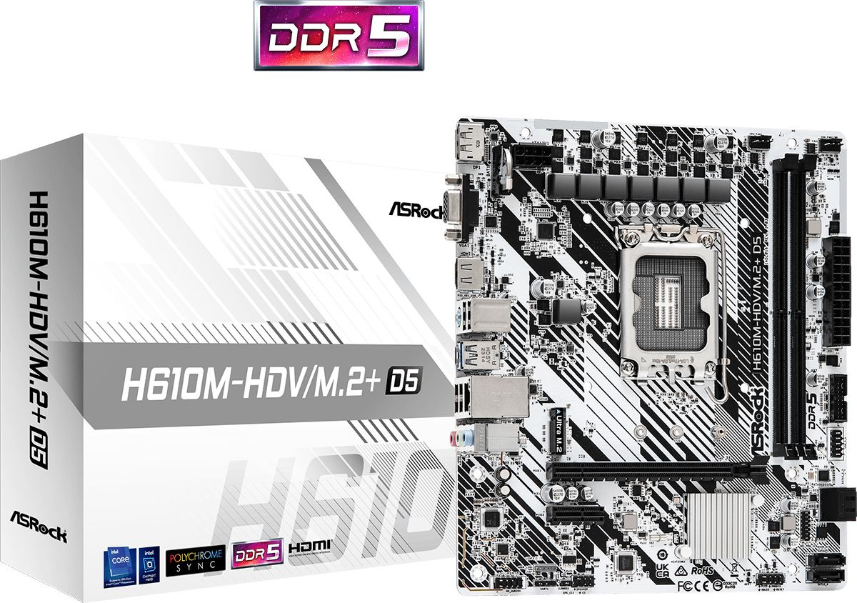  ASROCK H610M-HDV/M.2+ D5, LGA 1700, Intel H610, mATX, Ret