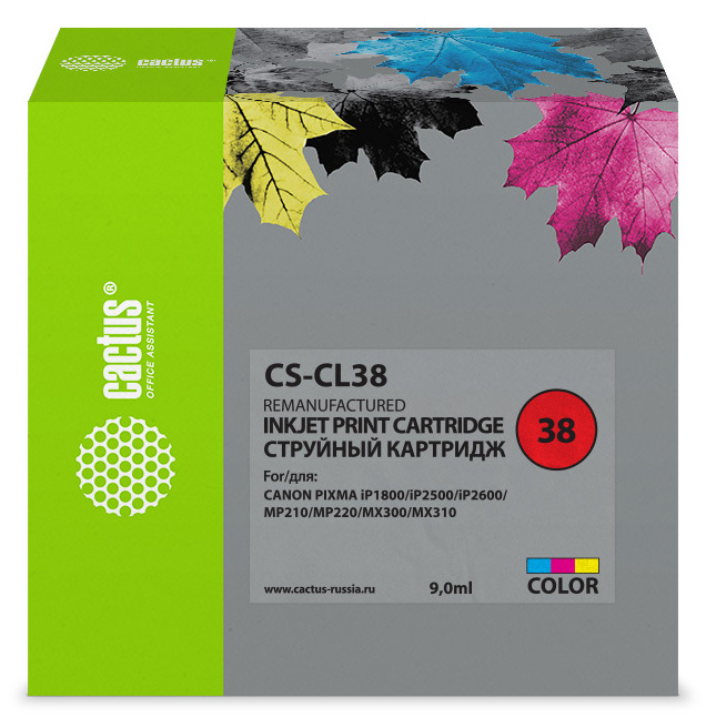   Cactus CS-CL38  (9)  Canon Pixma iP1800/iP1900/iP2500/iP2600/MP140/MP190/MP210/MP220/MP470/MX300/MX310