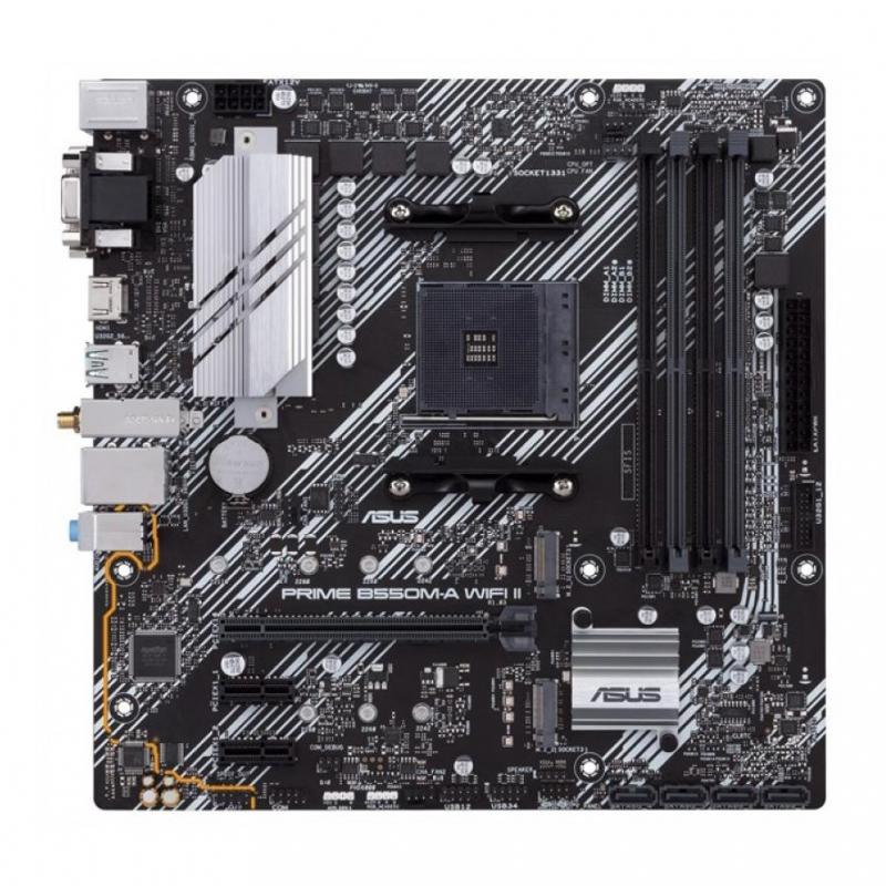 ����������� ����� ASUS PRIME B550M-A WIFI II, Socket AM4, B550, 4*DDR4, D-Sub+DVI+HDMI, SATA3 + RAID, Audio, Gb LAN, USB 3.2*8, USB 2.0*4, COM*1 header (w/o cable), mATX ; 90MB19X0-M0EAY0