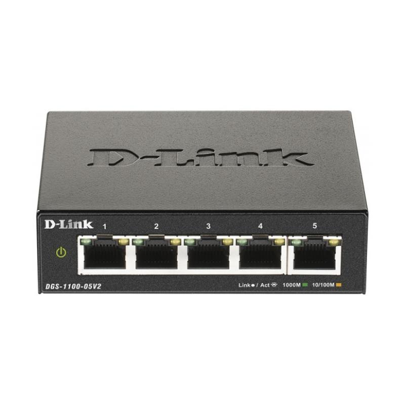 ���������� D-Link DGS-1100-05PDV2/A1A, EasySmart L2 Switch 4�1000Base-T (2x1000Base-T PoE), 1x1000Base-T PD PoE, PoE Budget 18W, PD PoE power only [DGS-1100-05PDV2/A1A]