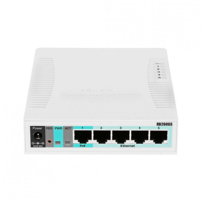 ���������� MikroTik RB260GS (CSS106-5G-1S) (r2) 5-port Gigabit smart switch with SFP cage, SwOS, plastic case, PSU