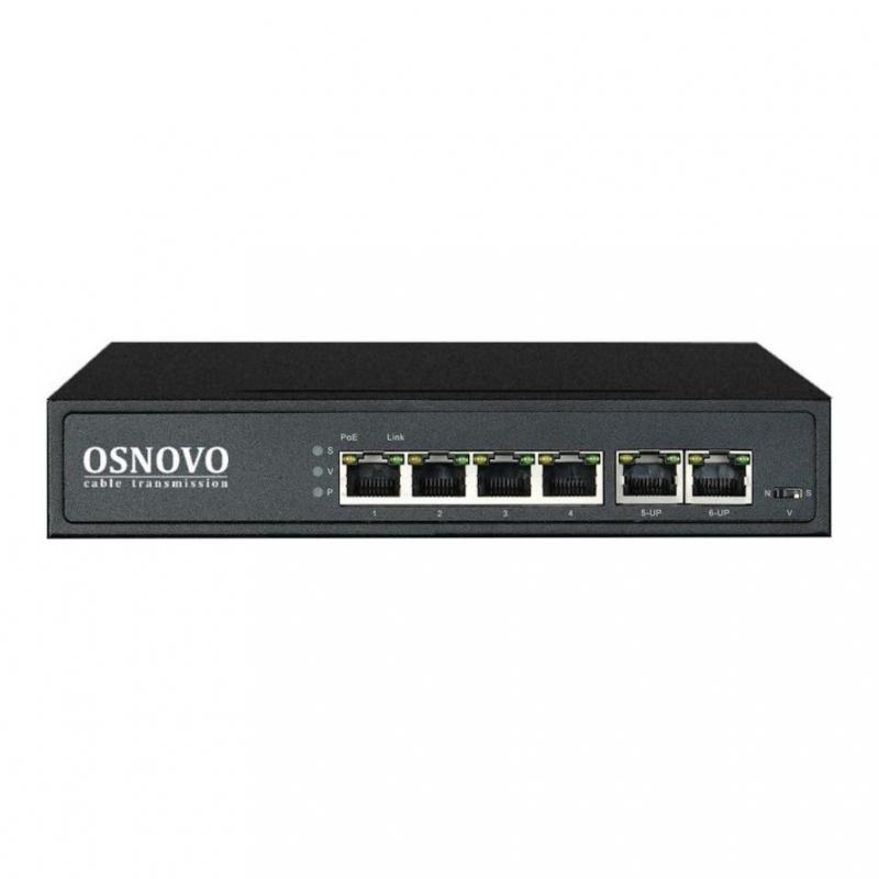 ���������� OSNOVO PoE ���������� 6 ������, 4 PoE ����� 10/100 Base-T, 2*10/100 Base-T Uplink, �� 30W �� ����, �������� �� 80W