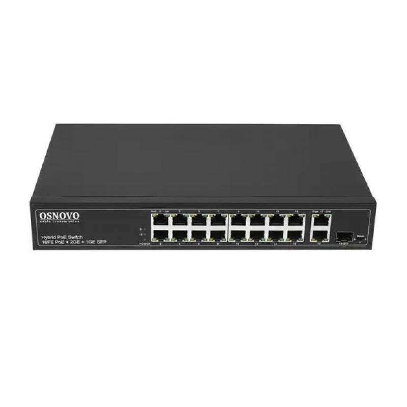 ���������� OSNOVO SW-61621(300W), PoE ���������� FE, 16 *10/100 Base-T � PoE, 2 x GE Uplink (RJ45), [SW-61621(300W)]