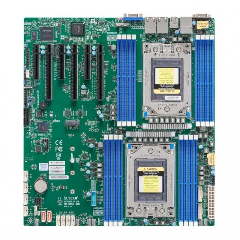 ����������� ����� SuperMicro MBD-H12DSI-N6-B Dual AMD EPYC� 7003/7002 Series Processors, 4TB Registered ECC DDR4 3200MHz SDRAM in 16 DIMMs, 10 SATA3, 2 SATADOM, 4 NVMe {10} (incl. 1x I/O Shield MCP-260-00042-0N, 2x CBL-0044L) [MBD-H12DSI-N6-B]