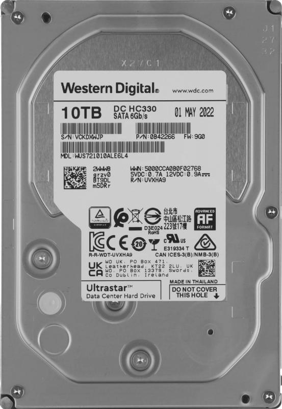   10Tb WD Ultrastar DC HC330 {SATA3 6Gb/s, 7200 rpm, 256mb buffer, 3.5'',}  [0B42266/0B42301] WUS721010ALE6L4