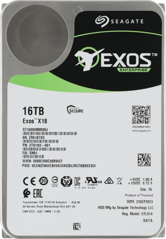   16TB Seagate Exos X18 (ST16000NM000J-FR) {SATA 6Gb/s, 7200 rpm, 256mb buffer, 3.5'',} RECERTIFIED