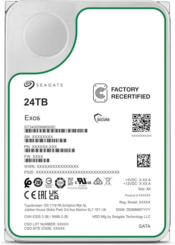   24TB Seagate Exos X24 (ST24000NM000C-FR) {SATA 6Gb/s, 7200 rpm, 512mb buffer, 3.5'',} RECERTIFIED