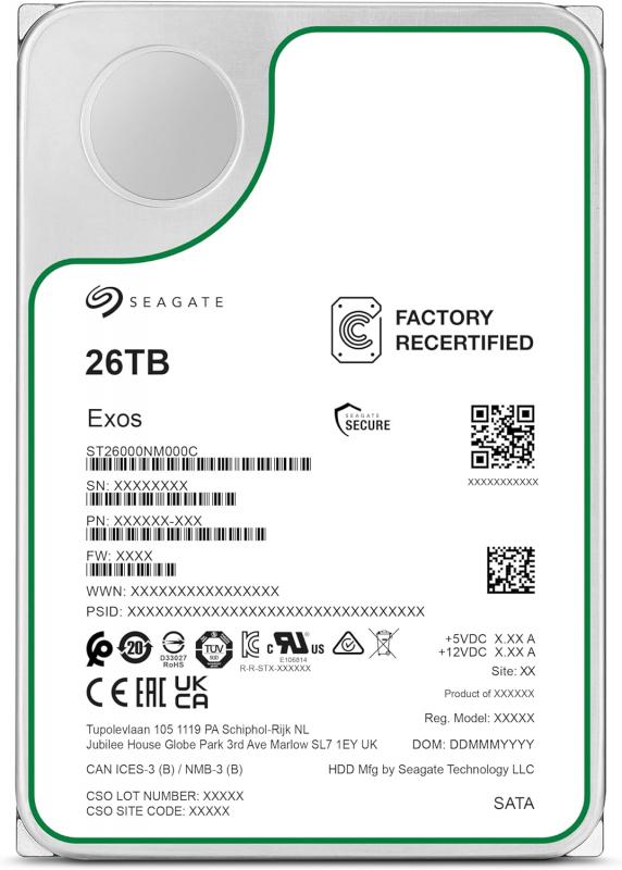   26TB Seagate Exos X26 (ST26000NM000C-FR) {SATA 6Gb/s, 7200 rpm, 512mb buffer, 3.5'',} RECERTIFIED