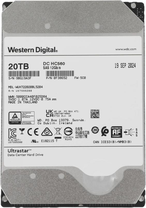   WD HDD SAS Server 20Tb Ultrastar DC HC560 7200 12Gb/s 256MB [WUH722020BL5204]