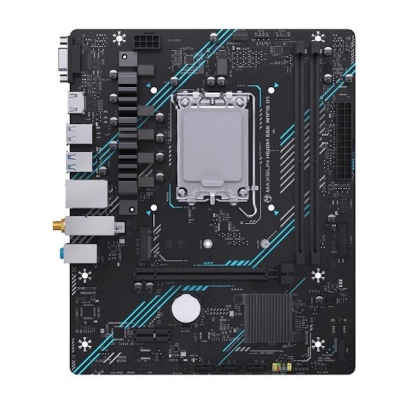 ����������� ����� MAXSUN MS-H610M 666 WIFI6 (Socket 1700, mATX, 2*DDR4, VGA/HDMI, 4*SATA3, 1*M.2, 1*PCIEx16/1*PCIEx1, 3*USB2.0, 2*USB 3.2 Gen1, LAN 1*1G, Bluetooth,  Wi-Fi 802.11ax, RTL) [MS-H610M 666 WIFI6]