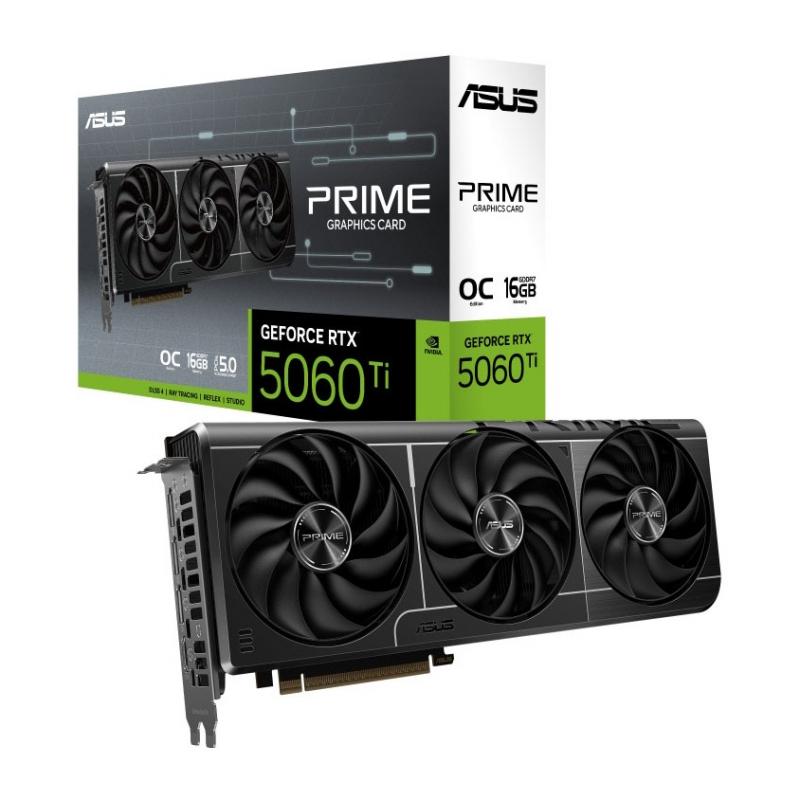 ���������� ASUS GeForce RTX 5060 Ti PRIME OC, NVIDIA RTX 5060 Ti, 16 �� GDDR7, 128 ���, PCI-e 5.0, 1xHDMI, 3xDP, 2647 ��� [90YV0MH2-M0NA00]