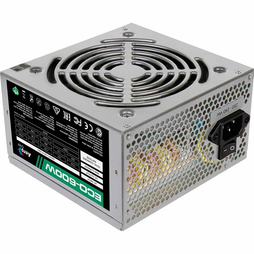   Aerocool ATX 600W Retail ECO-600W ATX v2.3 Haswell, fan 12cm, 400-mm cable, power cord, 20+4P, 12V 4+4P, 1x PCI-E 6+2P, 4x SATA, 3x PATA, 1x FDD [ECO-600W]