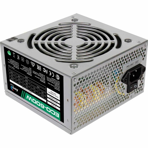   Aerocool ATX 600W Retail ECO-600W ATX v2.3 Haswell, fan 12cm, 400-mm cable, power cord, 20+4P, 12V 4+4P, 1x PCI-E 6+2P, 4x SATA, 3x PATA, 1x FDD