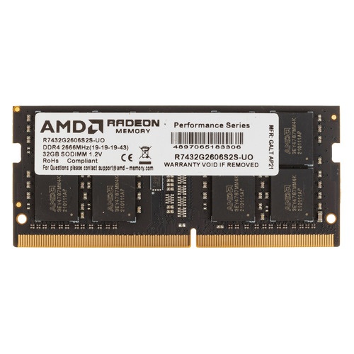 Память AMD DDR4 32Gb 2666MHz R7432G2606S2S-UO OEM PC4-21300 CL19 SO-DIMM 260-pin 1.2В (R7432G2606S2S-UO)