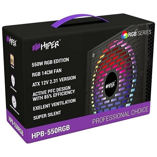   HIPER HPB-550RGB (ATX 2.31, 550W, ActivePFC, RGB 140mm fan, Black) BOX (HPB-550RGB)