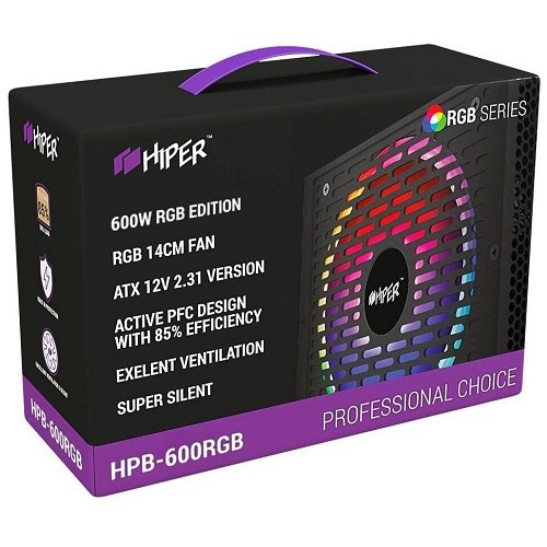   HIPER HPB-600RGB (ATX 2.31, 600W, ActivePFC, RGB 140mm fan, Black) BOX (HPB-600RGB)