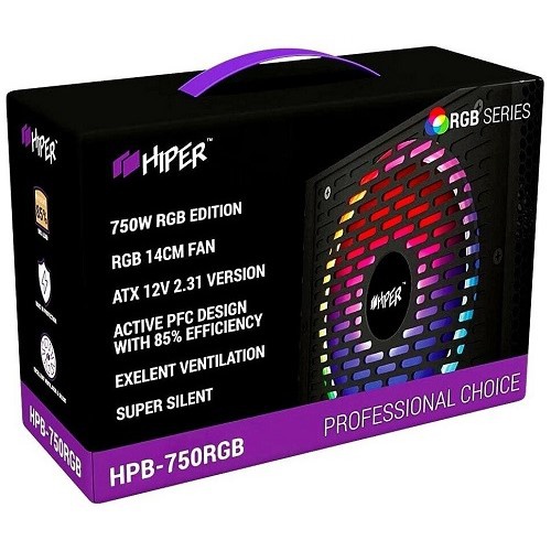  HIPER HPB-750RGB ATX 2.31, 750W, ActivePFC, RGB 140mm fan, Black BOX (HPB-750RGB)