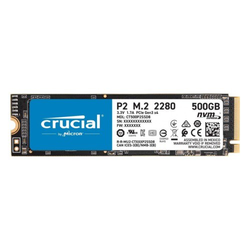 SSD накопитель Crucial P2 SSD 500GB, M.2 (2280), PCIe Gen 3.0, NVMe, R2300/W940, 150 TBW (CT500P2SSD8)