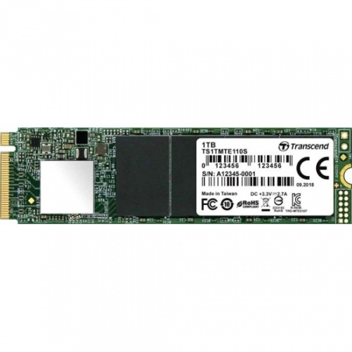 SSD  Transcend 1Tb M.2 2280, NVMe PCIe Gen3 x4, M-Key, 3D NAND TLC, DRAM-less (TS1TMTE110S)