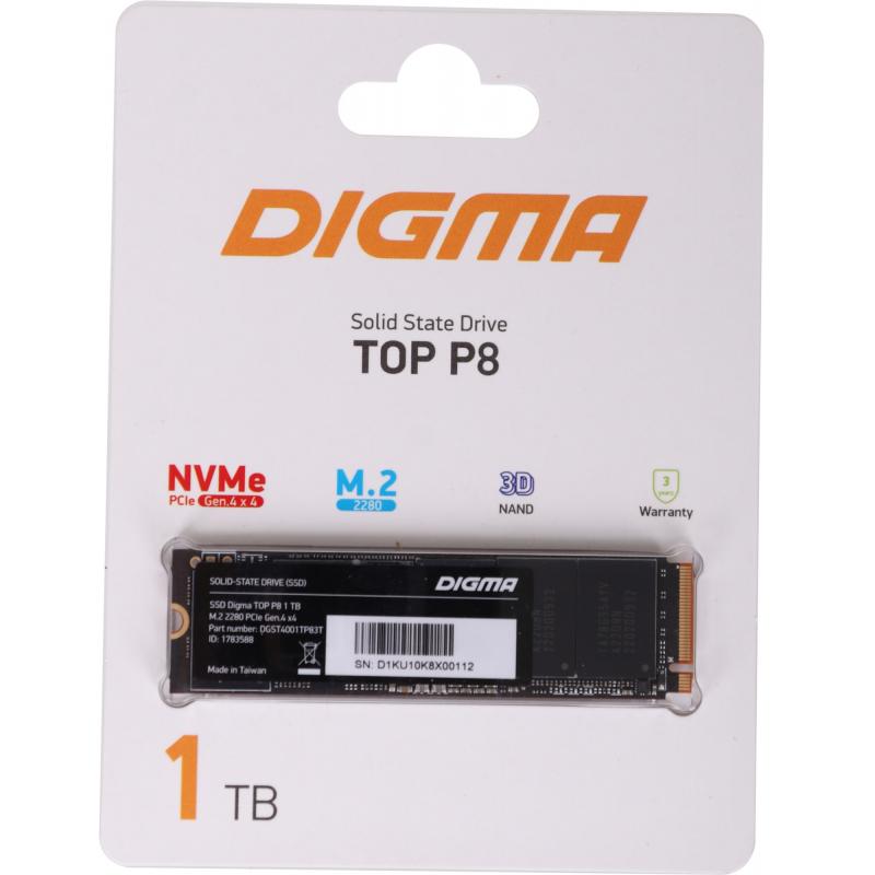 SSD  Digma Top P8 DGST4001TP83T 1, M.2 2280, PCI-E 4.0 x4,  NVMe,  M.2,  rtl