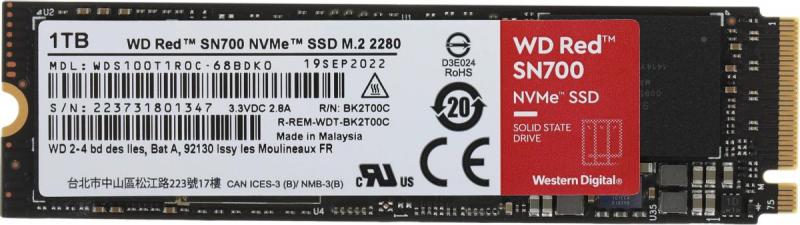 SSD ���� WD Red SN700, 1,0TB, NVMe for NAS, [WDS100T1R0C] M,2(22x80mm), NVMe, PCIe 3,0 x4, R/W 3430/3000MB/s, IOPs 515 000/560 000, TBW 2000, DWPD 1 (12 ���,)