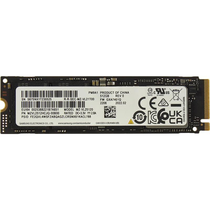 SSD  Samsung PM9A1, 512GB, M,2 (22x80mm), NVMe, PCIe 4,0 x4, R/W 6900/5000MB/s, IOPs 800 000/800 000 [MZVL2512HCJQ-00B00]