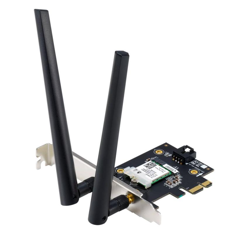 ASUS PCE-AX1800 / EU [90IG07A0-MO0B00]  PCIe x1 WiFi 6 (802.11ax). Bluetooth 5.2, WPA3 network security, OFDMA and MU-MIMO, (Wi-Fi -> PCIe, BT 5.2 -> USB 2.0 header)