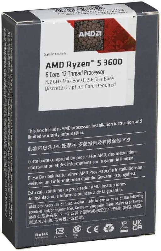 Процессор AMD RYZEN 5 3600 BOX (Matisse, 7nm, C6/T12, Base 3,60GHz ...