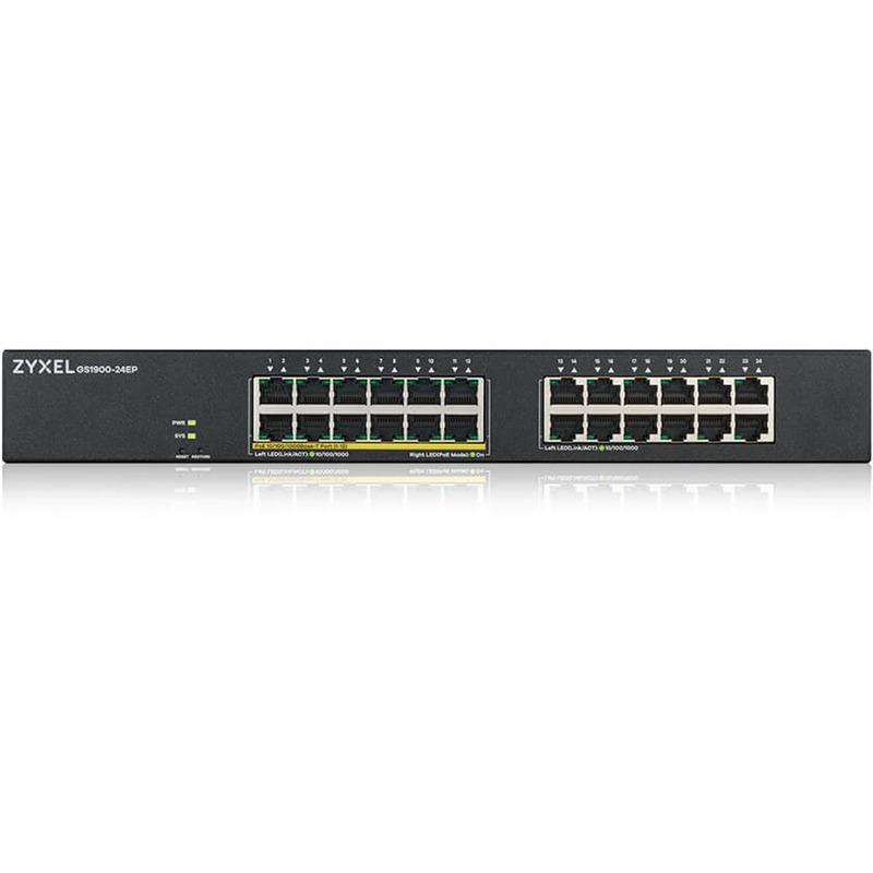  ZYXEL GS1900-24EP Smart L2 PoE + switch , rack 19 , 24xGE (12xPoE +), PoE budget 130 W [GS1900-24EP-EU0101F]